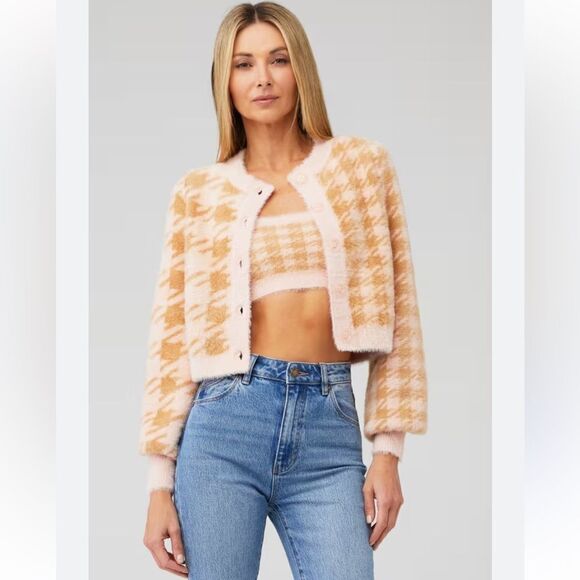 For Love and Lemons Cher Houndstooth Cardigan Sweater and Tank Set 1X NWT - Picture 5 of 15